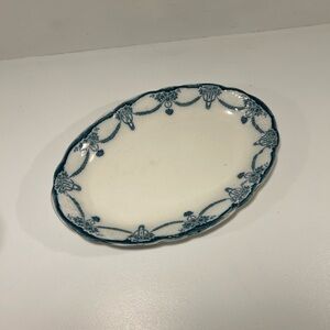 Antique New Wharf Pottery EVA NWP England Blue Transferware Oval Platter